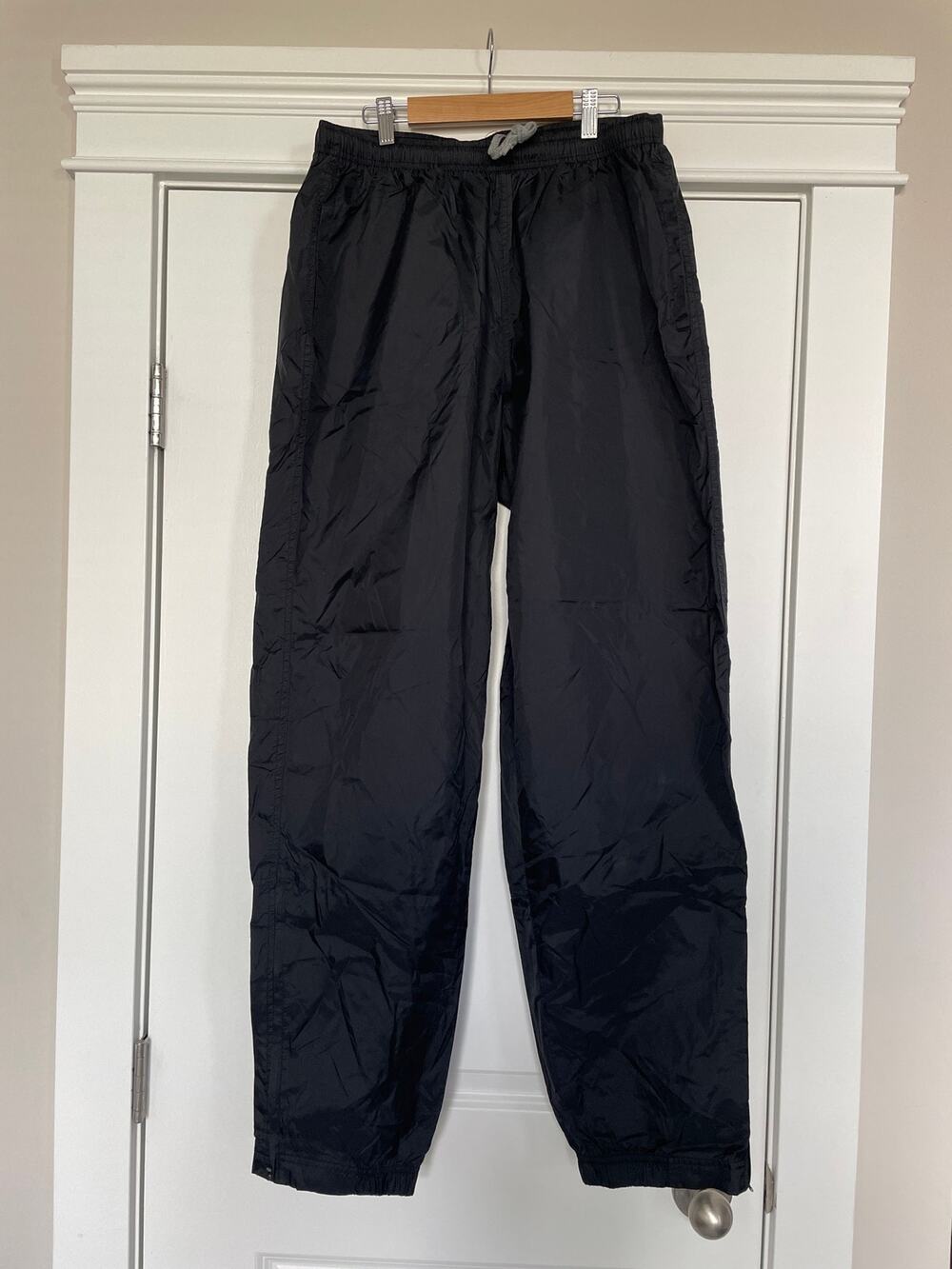 Y2K Nike Windbreaker Track Pants Men Black Nylon XL Tapered Ankle Zip Vintage